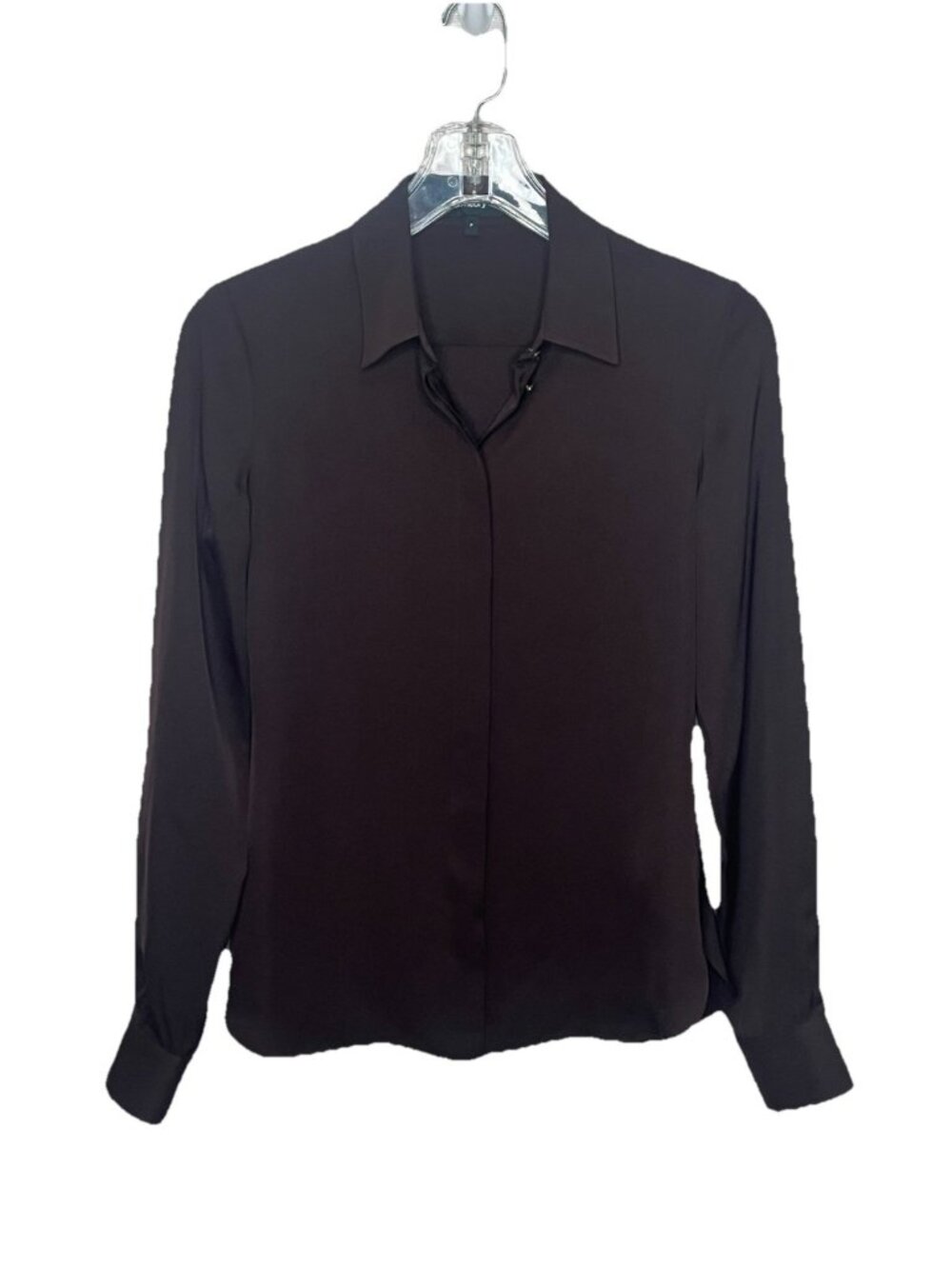 Theory Brown 100% Silk Button Front Sz Small Classic Quiet Luxury Collared